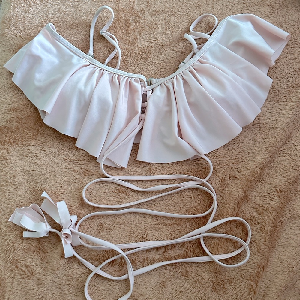 Women's Bikini Top String Swimsuit Tie Front and Around Body Cute Ruffle